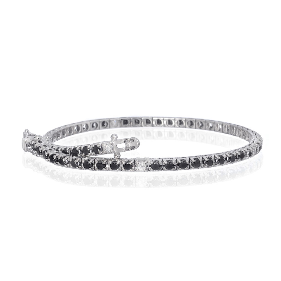 Forever-Unique-Jewels-Diamonds-Diamanti-Naturali-Natural-Diamonds-Tennis-White-Gold-Braccialetto-Daily-Chic-Diamanti-Neri-Diamanti-Neri-e-Bianchi