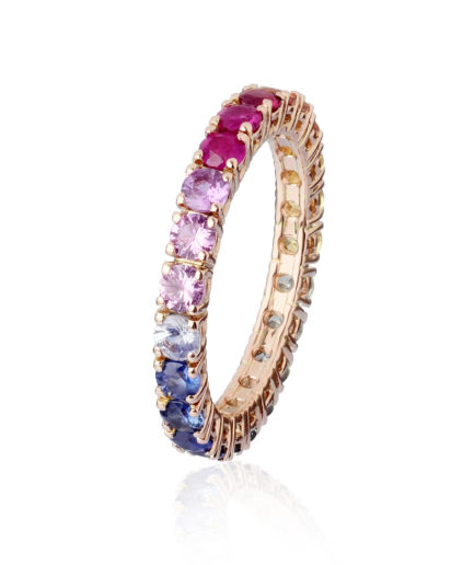 Forever-Unique-Jewels-Sapphire-Stones-Zaffiri-Fancy-cut-Hearts-cut-Rose-gold-Eternelle-ring-Rainbow-Anello-Veretta-Gold-Daily-Chic-Collection.