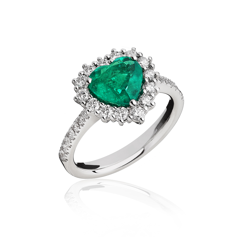 Forever Unique Jewels, Natural diamonds, Diamanti, Gioielli, Collezione DailyChic, Anello, Cestino, Cuore, Smeraldo_