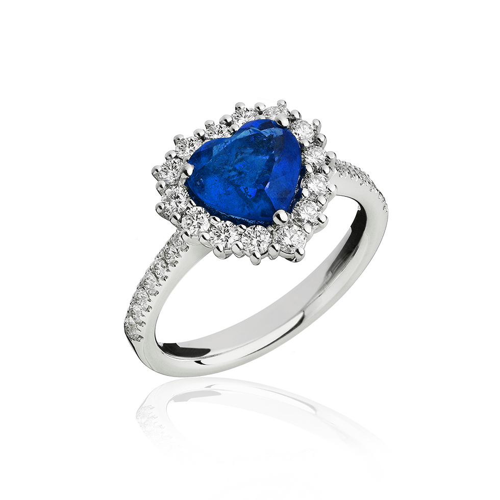 Forever Unique Jewels, Natural diamonds, Diamanti, Gioielli, Collezione DailyChic, Anello, Cestino, Cuore, Zaffiro_