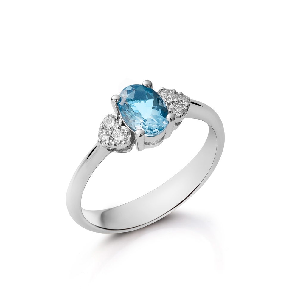 Forever Unique Jewels, Natural diamonds, Diamanti, Gioielli, Collezione DailyChic, Anello, Solitario, Cuori, Acquamarina_