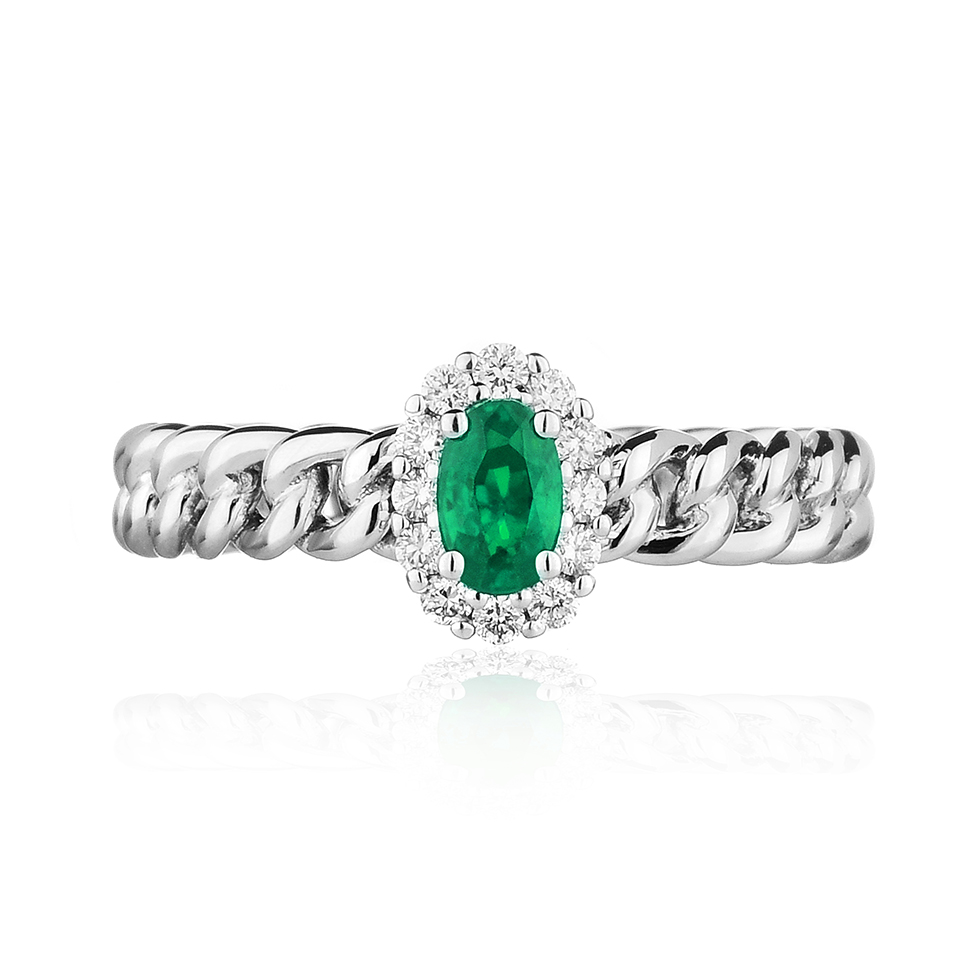 Forever-Unique-Jewels-Natural-diamonds-Diamanti-Gioielli-Collezione-DailyChic-RoyalSolitario-Anello-Cestino-Groumette-Smeraldo