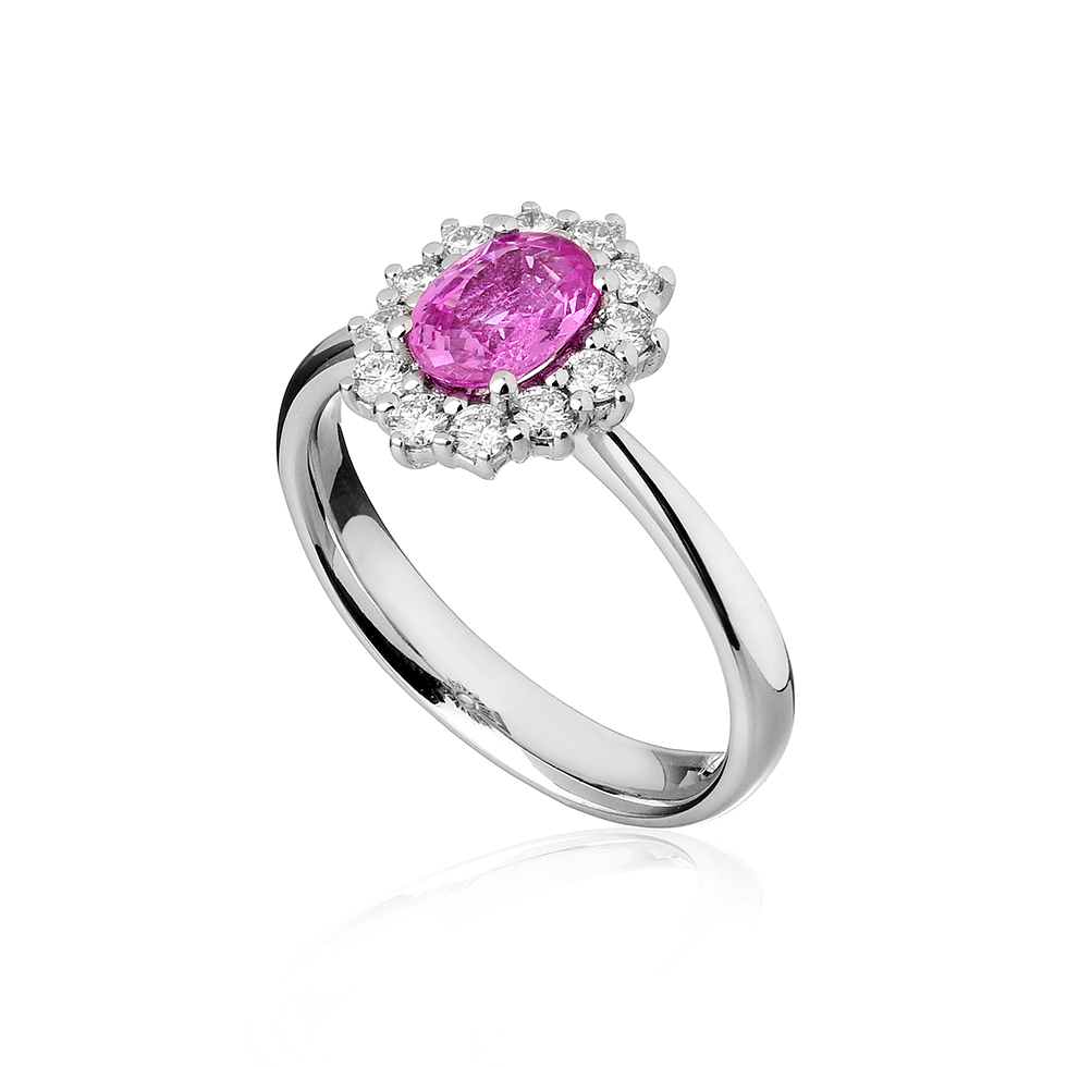 Forever Unique Jewels, Natural diamonds, Diamanti, Gioielli, Collezione DailyChic, Solitario, Anello, Cestino, Zaffiro Rosa_
