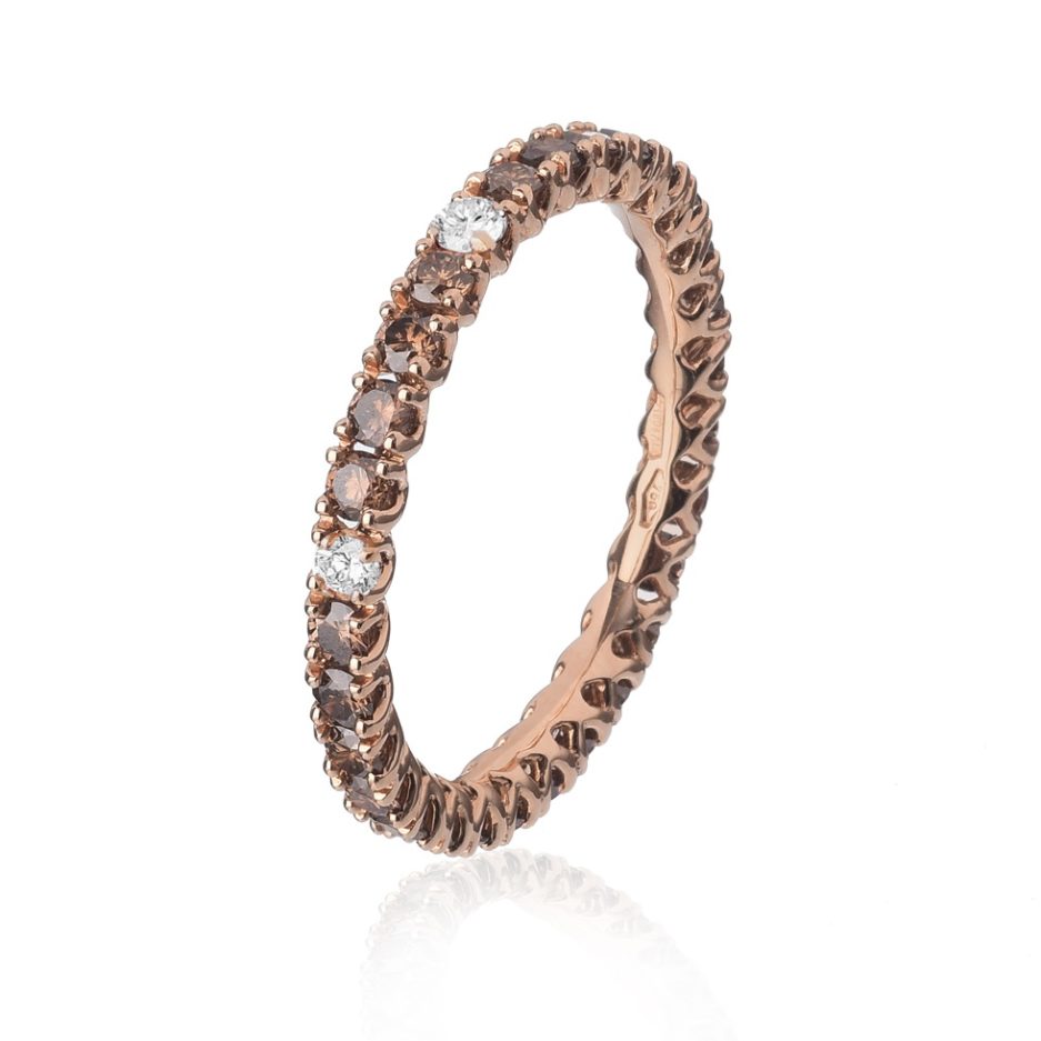 Forever-Unique-Jewels-White-and-Brown-Diamonds-Eternelle-ultralight-ring-Anello-Veretta-Diamanti-Marroni-e-bianchi-Oro-rosa-Daily-Chic-Collection-Eco