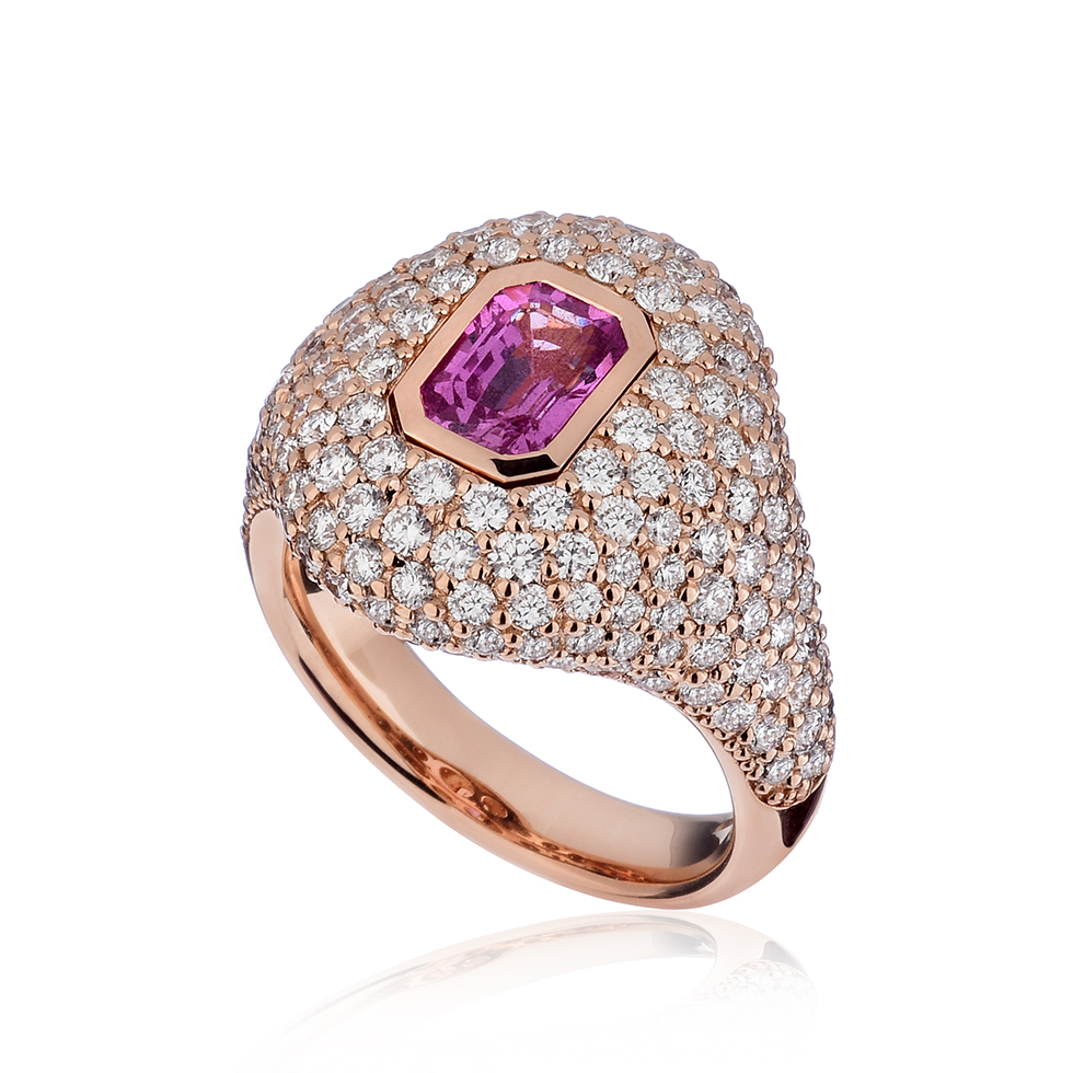 Forever Unique Jewels, Natural diamonds, Diamanti, Gioielli, Collezione DailyChic, Zaffiro Rosa, Pink Sapphire, Anello, Anello Musone, Musone Ring_